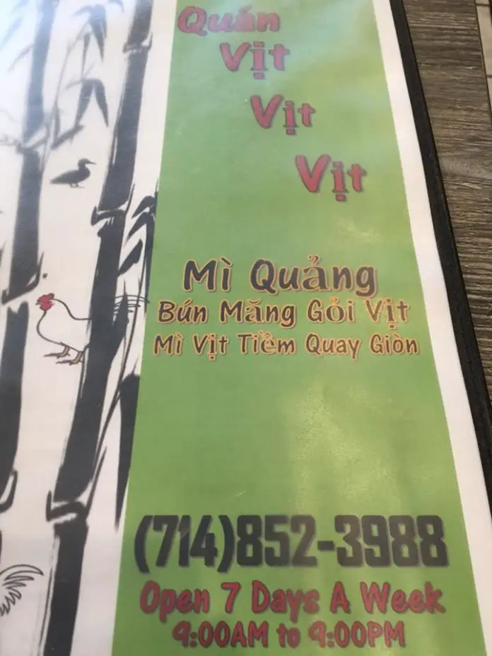 Quan Vit Vit Vit Menu