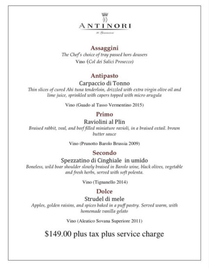 Antinori Menu