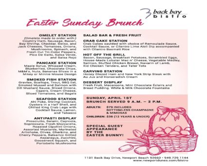 Back Bay Bistro Easter Brunch 2018 Specials