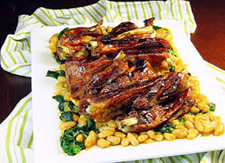 BBQ Pork Ribs with Spinach Bean Salad