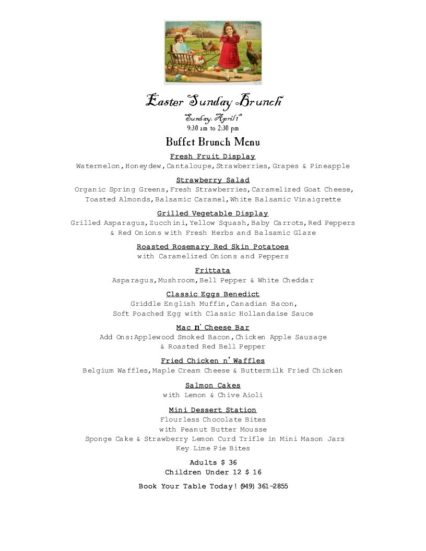 Iva Lee Easter Brunch Menu 2018