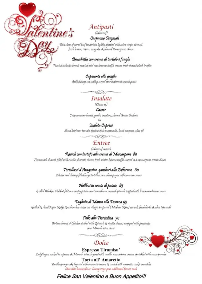 Il Barone Valentine's Menu