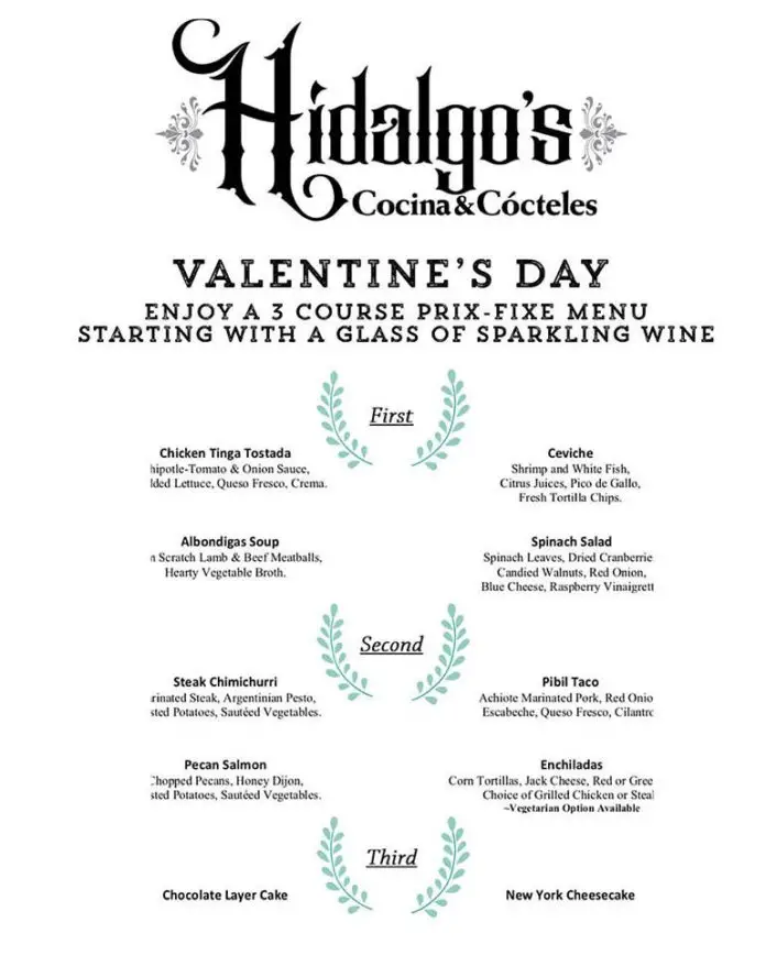 Hidalgo's Valentines Menu