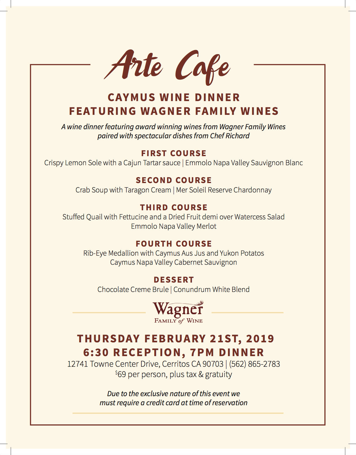 Arte Cafe Caymus Wine Dinner