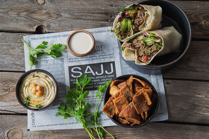 Sajj Wrap, Pita Chips And Hummus