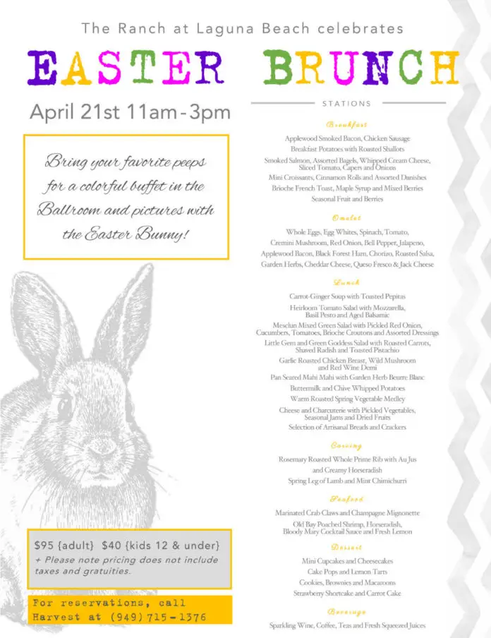 Harvest's Easter Menu