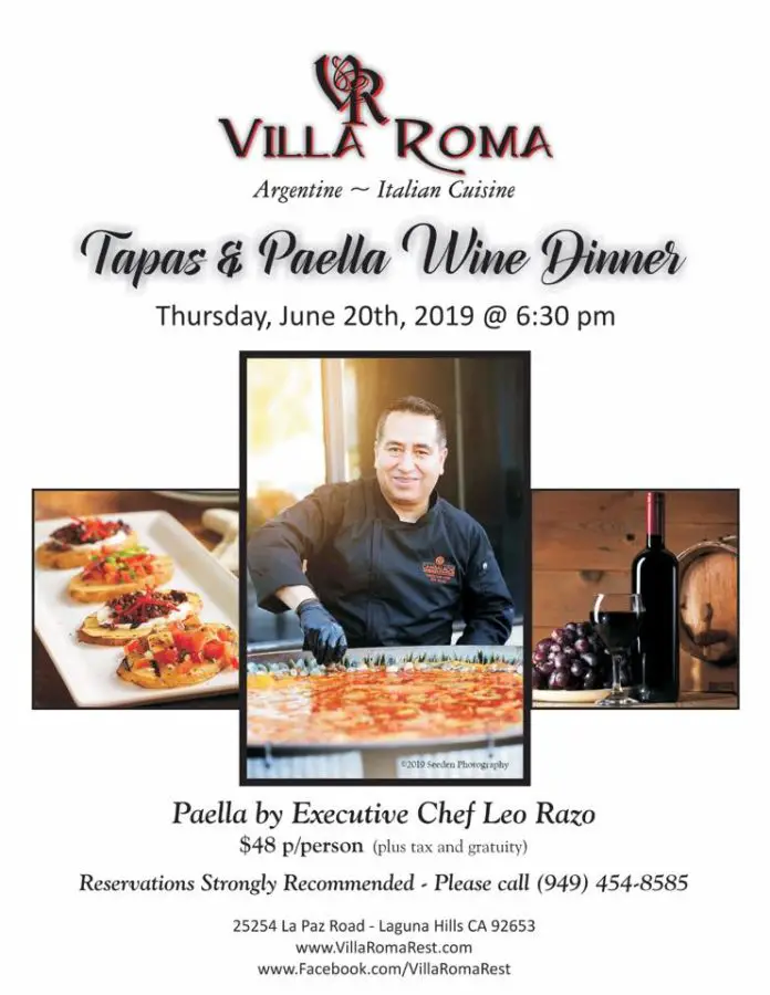 Tapas & Paella Wine Dinner Villa Roma