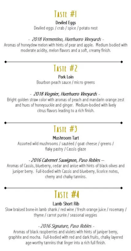 Yves' Paso Robles Wine Dinner Menu 1