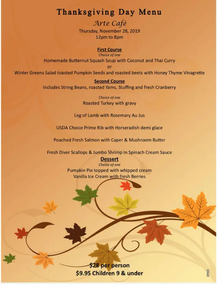 Arte Cafe Thanksgiving Menu