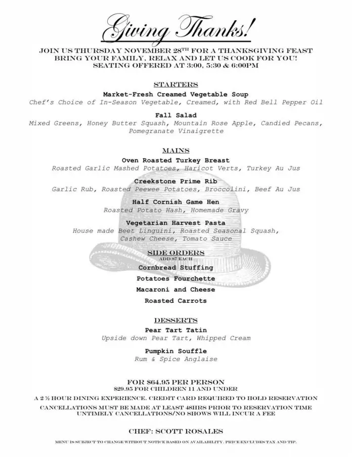 The Cellar Thanksgiving Menu