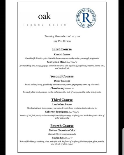 Oak Rombauer Menu