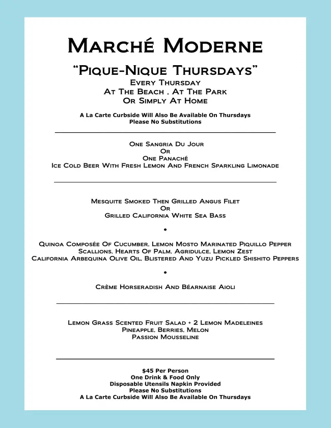 Marche Modern Pique Nique Thursdays Menu