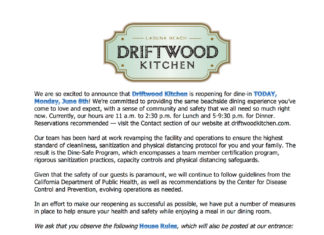 Driftwood Kitchen Reopening