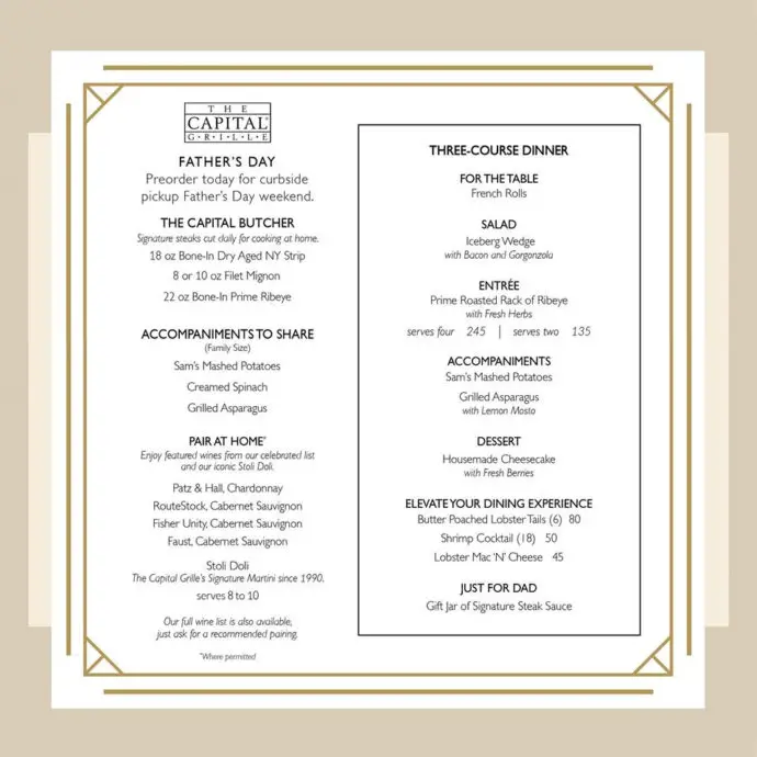 Capital Grille Father's Day Menu