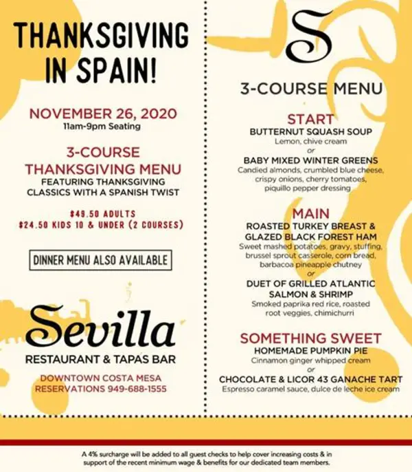 Cafe Sevilla Thanksgiving Menu